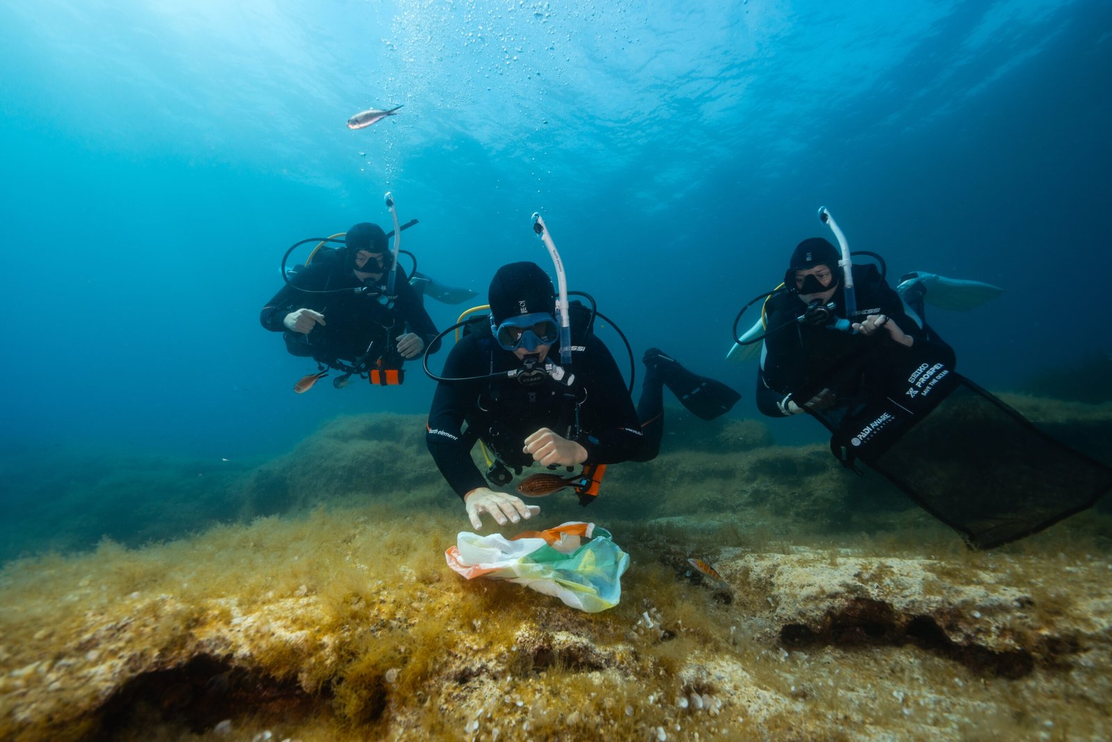 DYVUM AWARE Dive Against Debris divers collecting marine plastic underwater